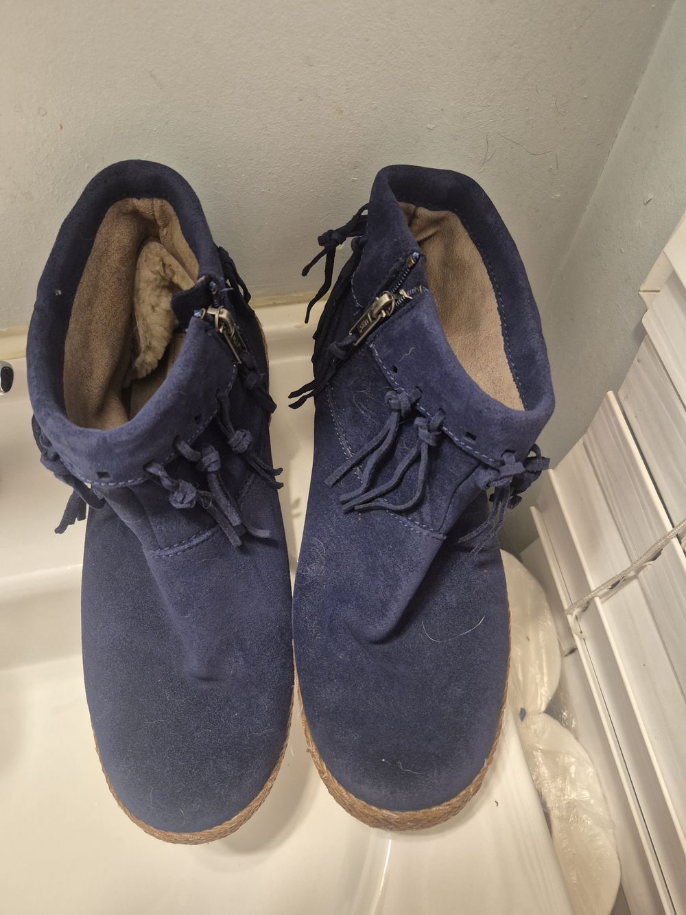 UGG Navy Blue Suede Fringe Ankle Booties